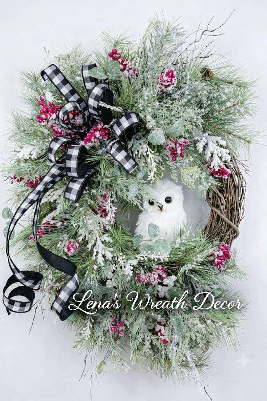 Snowy Owl Woodland Grapevine Wreath
