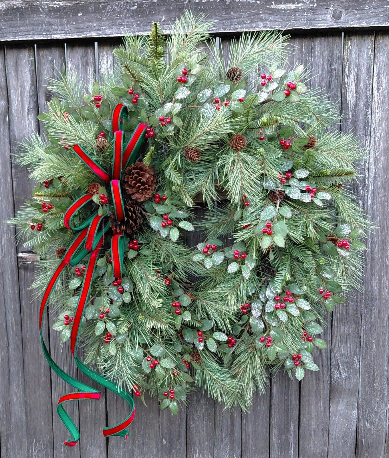 Timeless Holly & Pine grapevine wreath