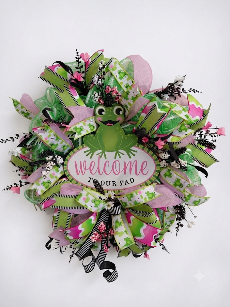 Welcome To Our Pad Frog Wreath