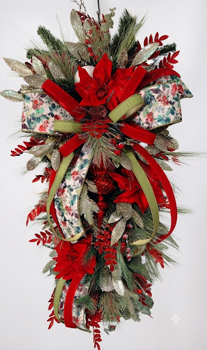 Christmas Poinsettia Finial Swag